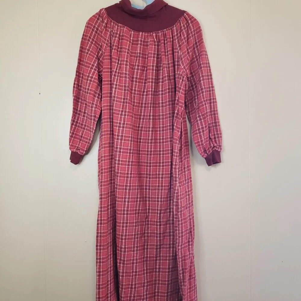 Vtg National Women S Flannel Nightgown Pink Turtleneck Midi Loungewear Warm Cozy - Picture 2 of 5